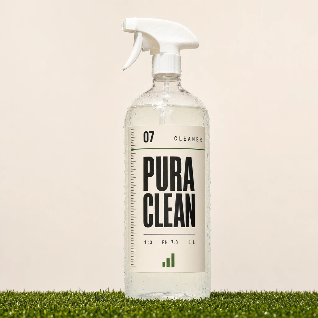 PURA CLEAN átlátszó 1 literes szórófejes flakon, „07 CLEANER” fejlécű címkével.